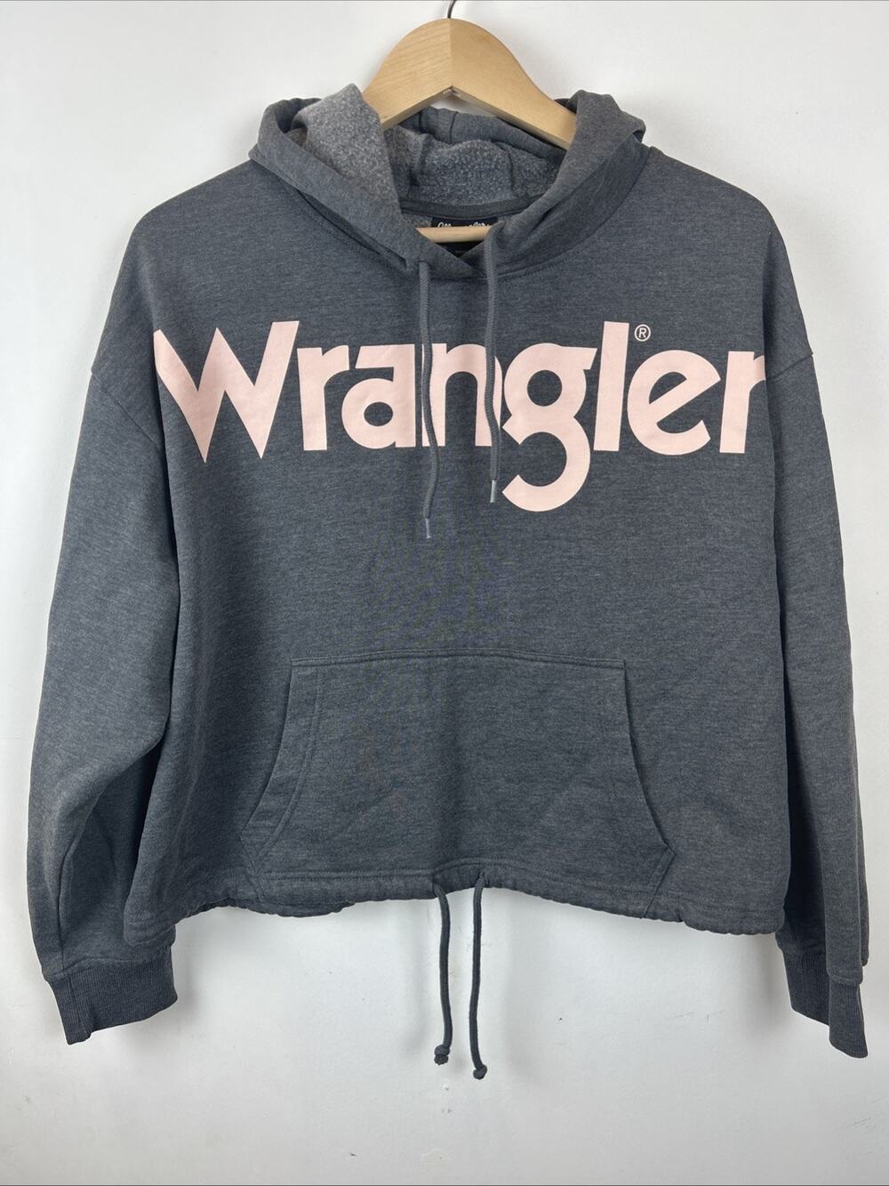 Wrangler Womens Cropped Gray/Pink Hoodie Size L